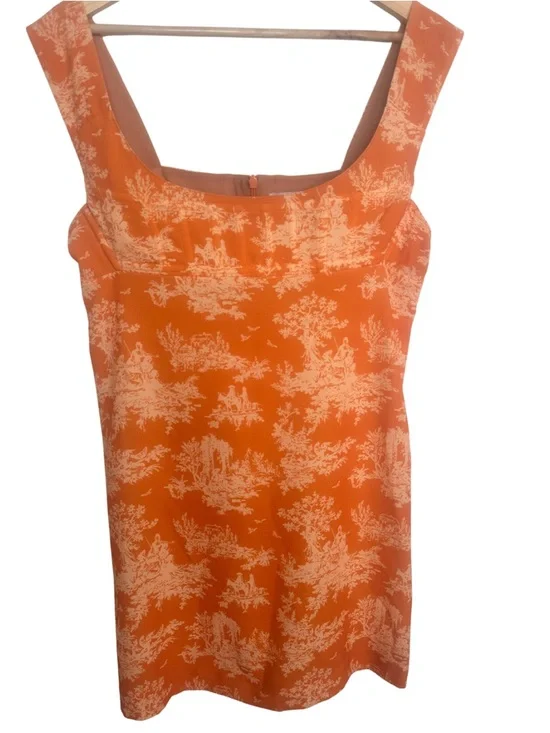 Miaou Viví Orange Cream Toile Print Square Neck Mini Dress SZ XL Feminine EUC - Picture 7 of 8